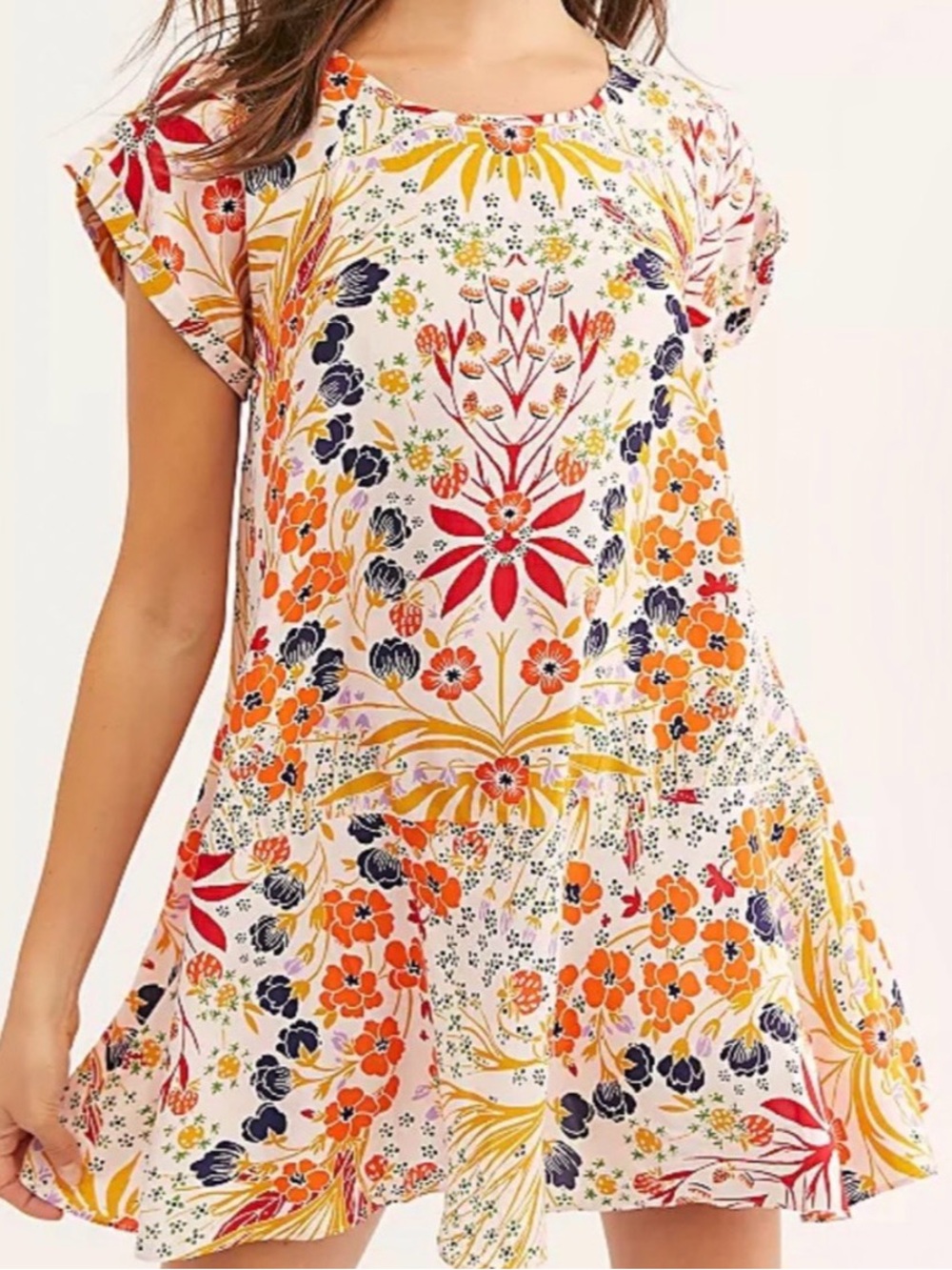 Floral Swing Short Sleeve Top - White Multi